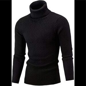 New Mens Turtleneck Thermal Lightweight Patterned Sweater Multiple Sizes Black